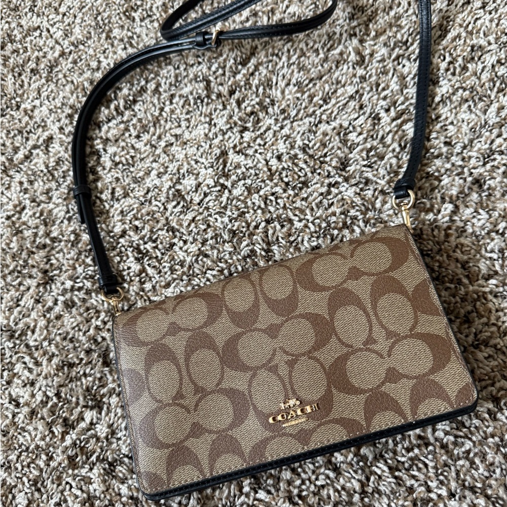 Coach Tan Monogram Crossbody Leather Wallet